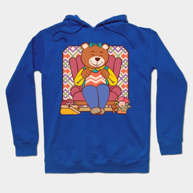 Bear Knitting in Chair Hoodie by Sue Cervenka